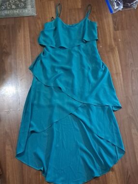 BCBG Teal Ruffled High-Low Slip Dress